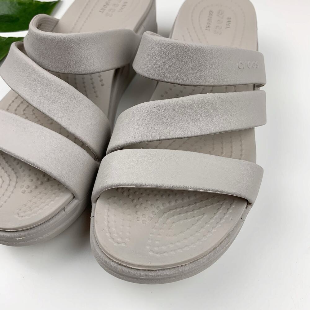 Crocs Getaway Strappy Slide Sandals Gray Slip On Women's 7 Casual Comfort - Picture 3 of 10